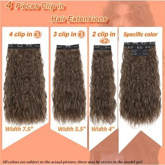 Hair Extensions Clip 18 Inch Synthetic Brown